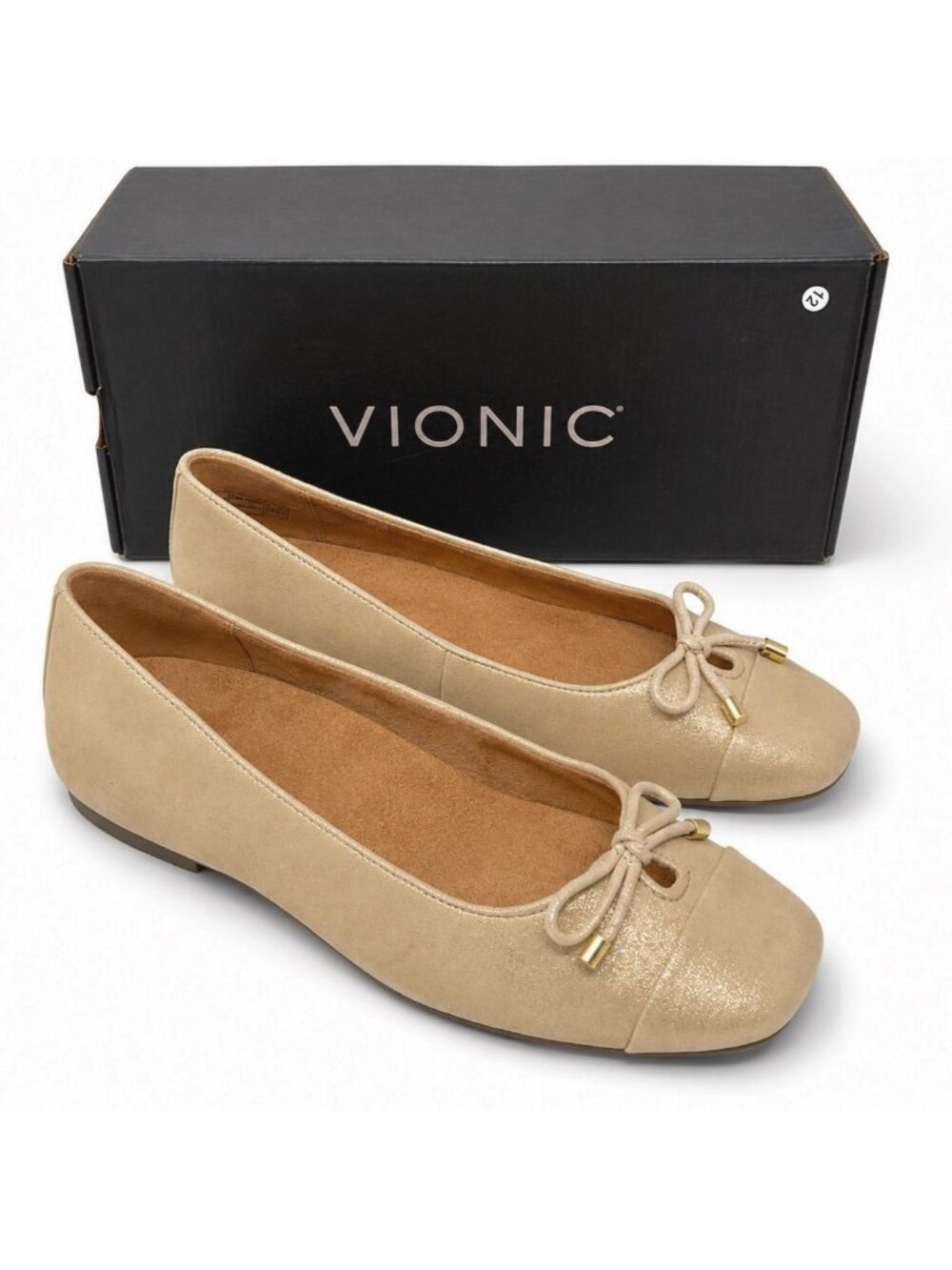 Vionic Klara Supportive Leather Ballet Flats Womens 9.5W Comfort Dress Shoe